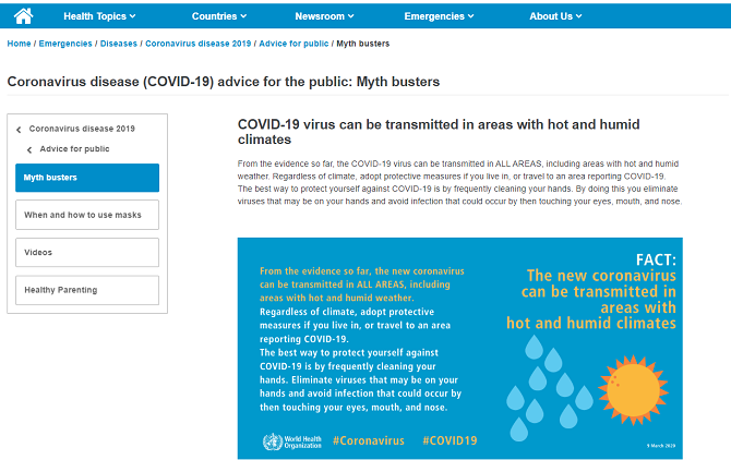 wie mythen website voor coronavirus