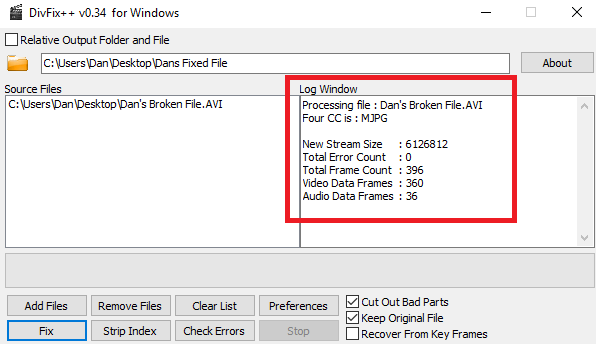 Hoe kapotte AVI-bestanden te repareren die niet kunnen worden afgespeeld divfix vaste finale