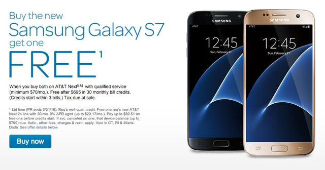 Koop een Galaxy S7 of S7 Edge op AT & T en krijg er nog een gratis! Samsung koopt er een krijgt een gratis 1b