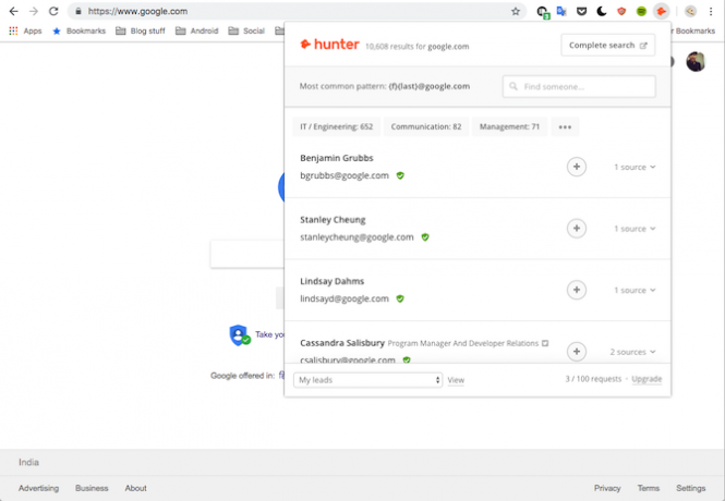 Hunter Google Chrome-extensie