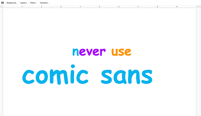 Maak nooit ontwerpfouten in Slideshow Comic Sans