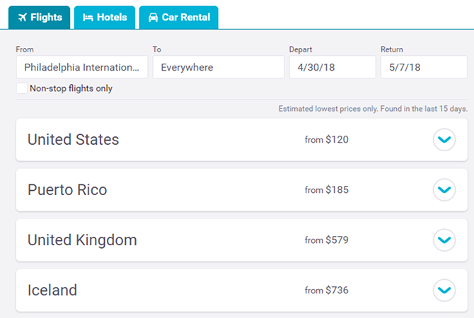 Kies een bestemming met Skyscanner.