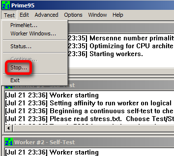 Stop de stresstest in Prime95