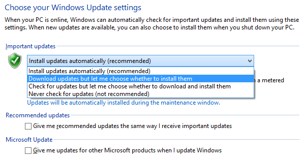 Instellingen voor Windows Update
