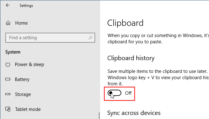 Schakel klembordgeschiedenis uit in Windows 10-instellingen