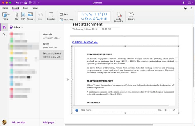 voeg een word-bestand toe in OneNote