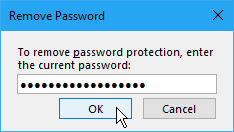 Dialoogvenster Wachtwoord verwijderen in OneNote 2016