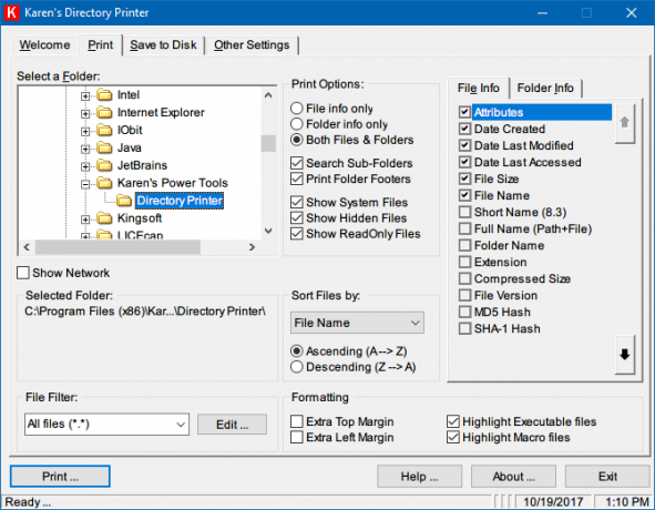 5 manieren om de inhoud van mappen en mappen af ​​te drukken in de inhoud van de Windows-afdrukmap Karens Directory Printer