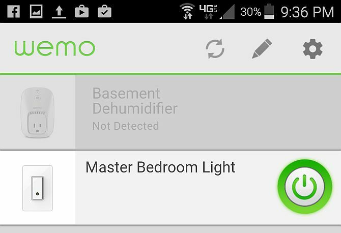 Screenshot van de Belkin WeMo-app