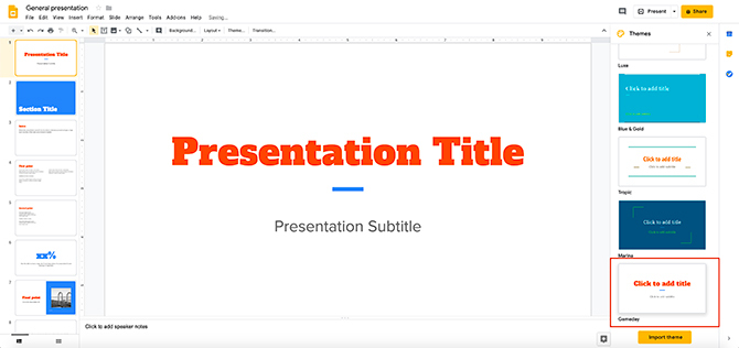 Hoe maak je een presentatie Google Slides veranderen Thema