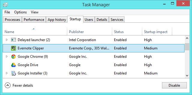 Windows 8.1 Task Manager configureert opstartprogramma's