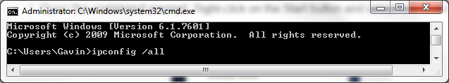 Opdrachtprompt ipconfig all