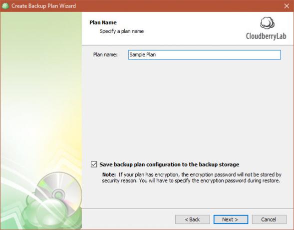 CloudBerry Backup Beschermt bestanden op Windows, Mac en Linux 07 Naam CloudBerry Backup Plan