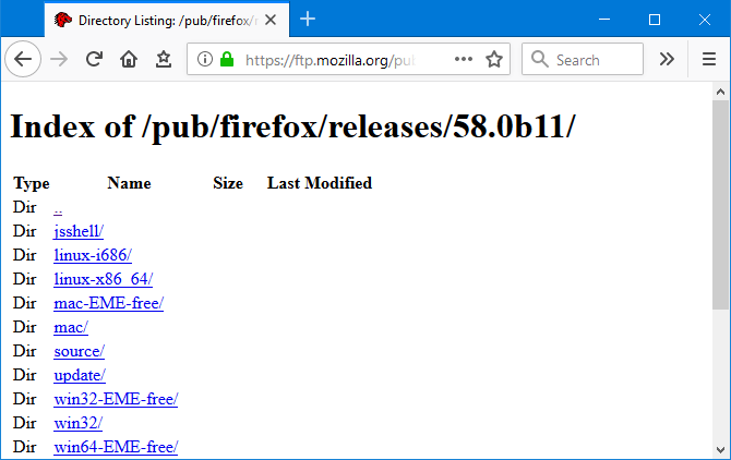 Directory van alle Firefox-versies