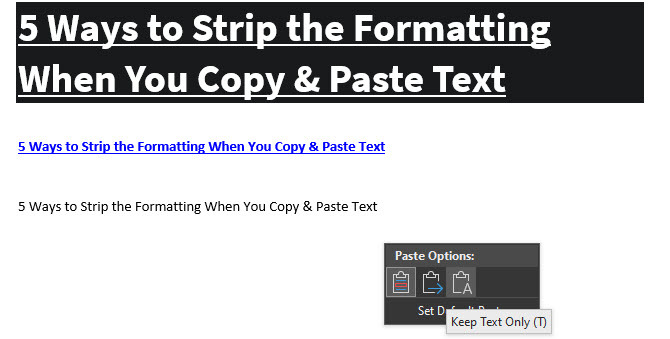 Tooltip-opties voor Word Paste