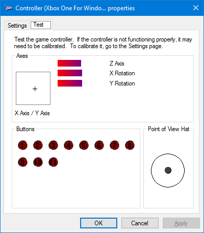 Kalibratievenster voor Windows Game Controller