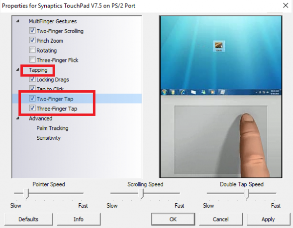 Hoe met de rechtermuisknop te klikken en met de middelste muisknop op Windows te klikken met een touchpad met twee vingers tik op vensters