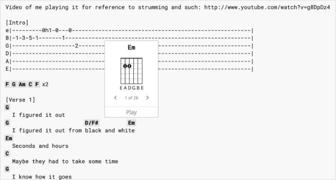 Ultimate Guitar-website met u en ik gitaarakkoorden