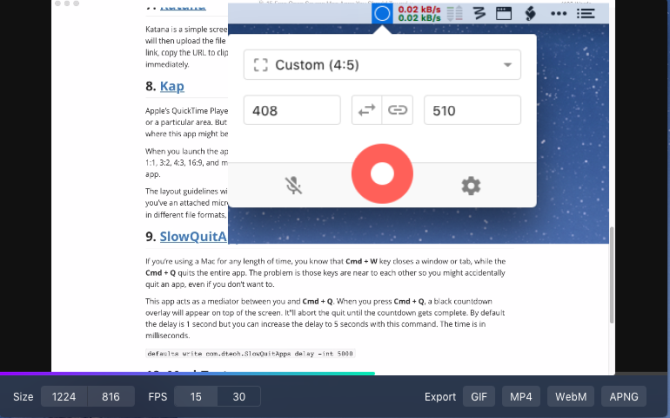 kap screen recorder tool mac