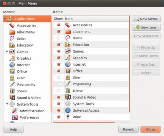 linux systeemmenu