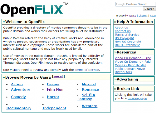 De beste openbare domeinsites voor films - OpenFlix