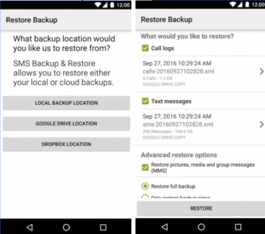 sms back-up android