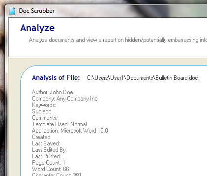 Metadata uit Word-documenten verwijderen [Windows] docscrubber-analyse van scrubbeddoc