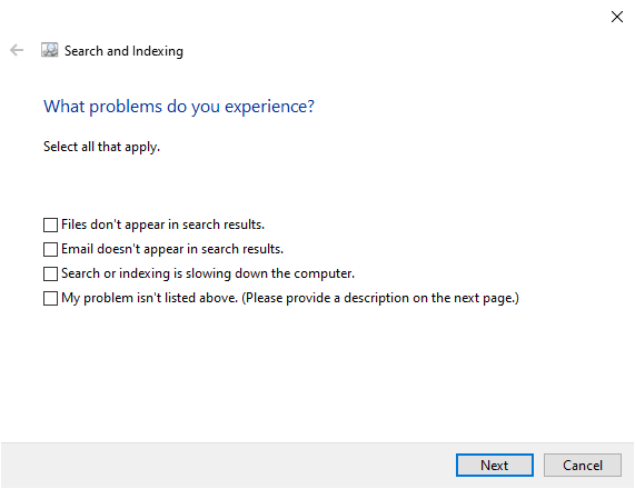 windows index zoeken lost problemen op met screenshot