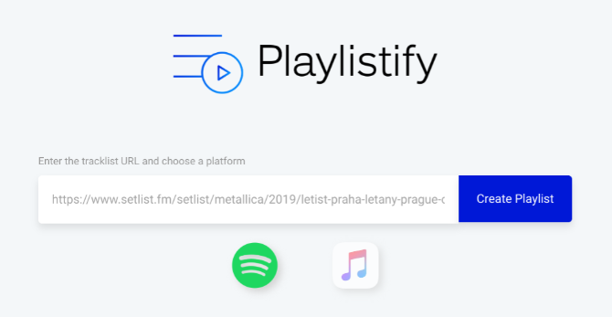 Playlistify maakt afspeellijsten van setlists op 1001 tracklists, setlist.fm en livetracklist