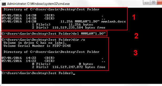 Command Prompt Short Address Delete