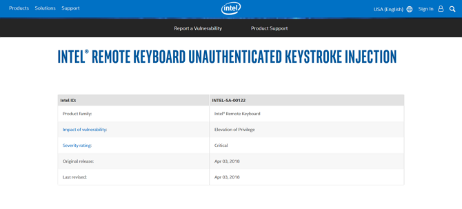 Schermafbeelding van de openbaarmaking van het Intel Remote Keyboard-beveiligingslek