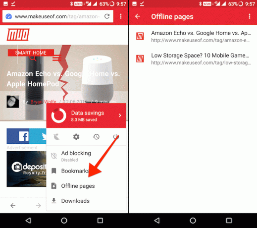 sla pagina's offline op met Opera mini - Offline pagina's sectie