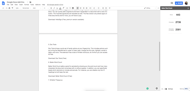 Google Documenten Betere add-on voor het tellen van woorden