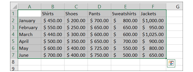 Selecteer gegevens in Excel