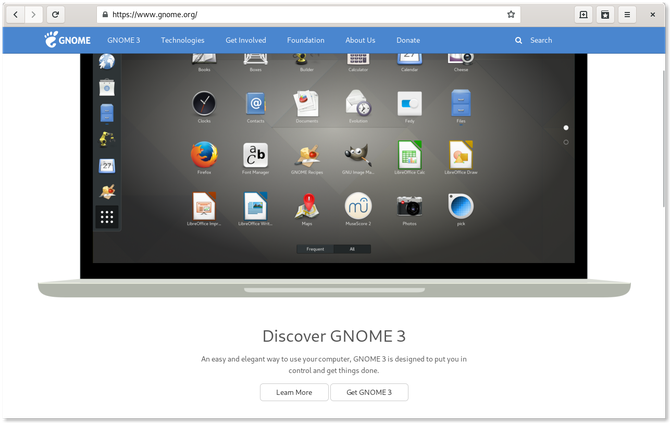 GNOME-webbrowser die GNOME-webpagina weergeeft