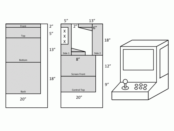 Weekendproject: bouw een RetroPie Arcade-kast met verwijderbare scherm RPi Arcade-tekeningen