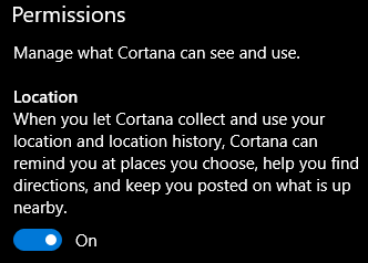 windows 10 cortana locatie