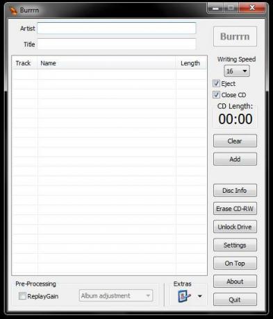 Burrrn - Een gratis hulpprogramma voor het branden van audio-cd's van FLAC, OGG & MP3 & More burrrn