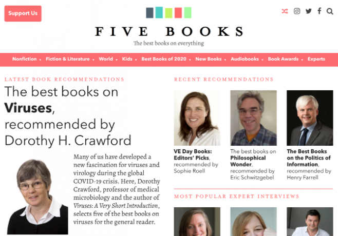 Experts over een onderwerp bevelen vijf boeken over dat onderwerp aan in gedetailleerde interviews bij Five Books 