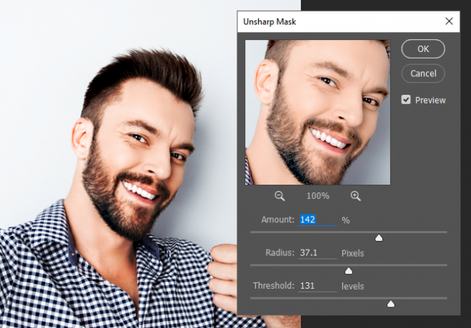 Parameters voor Onscherp masker in Photoshop