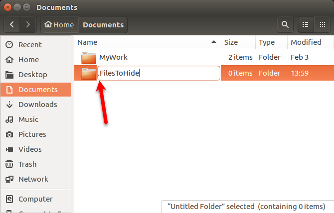 Hernoem een ​​verborgen map in Nautilus in Ubuntu