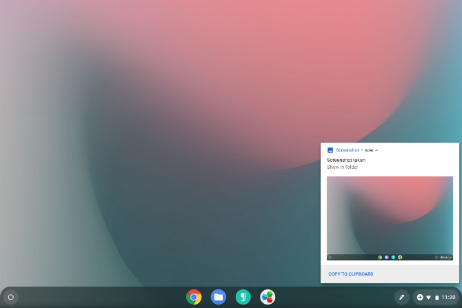 Chrome OS geeft een melding weer na een screenshot