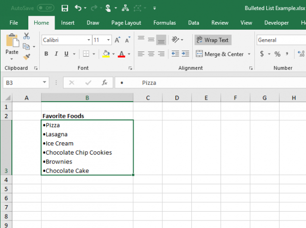 Lijst met opsommingstekens gekopieerd van Word naar een enkele cel in Excel