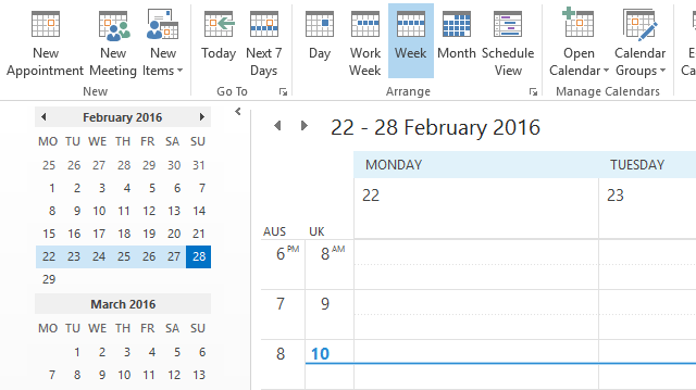 outlook kalender tijdzones