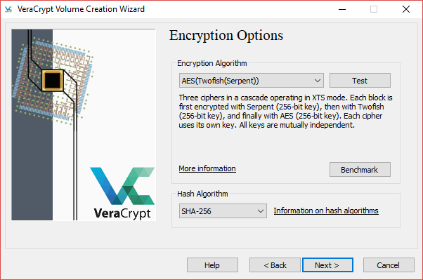 veracrypt wizard voor het maken van volume-encryptie