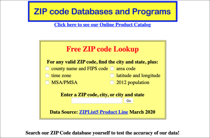 Zip Info hoofdpagina