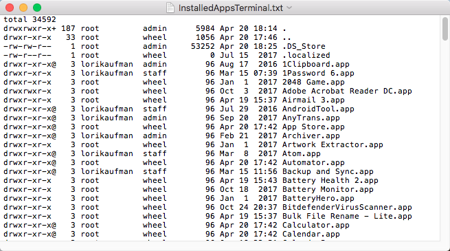 Lijst met geïnstalleerde apps vanuit de map Applicaties met Terminal