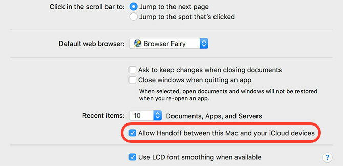 Handoff-instellingen in MacOS Sierra