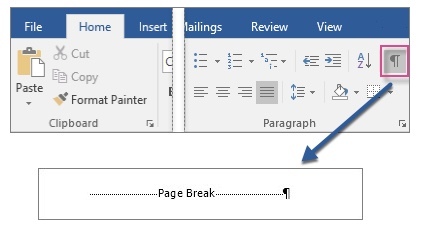 Microsoft Word 2016 - Pagina-einde