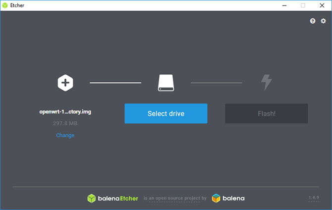 Etcher SD Flashing Tool-scherm